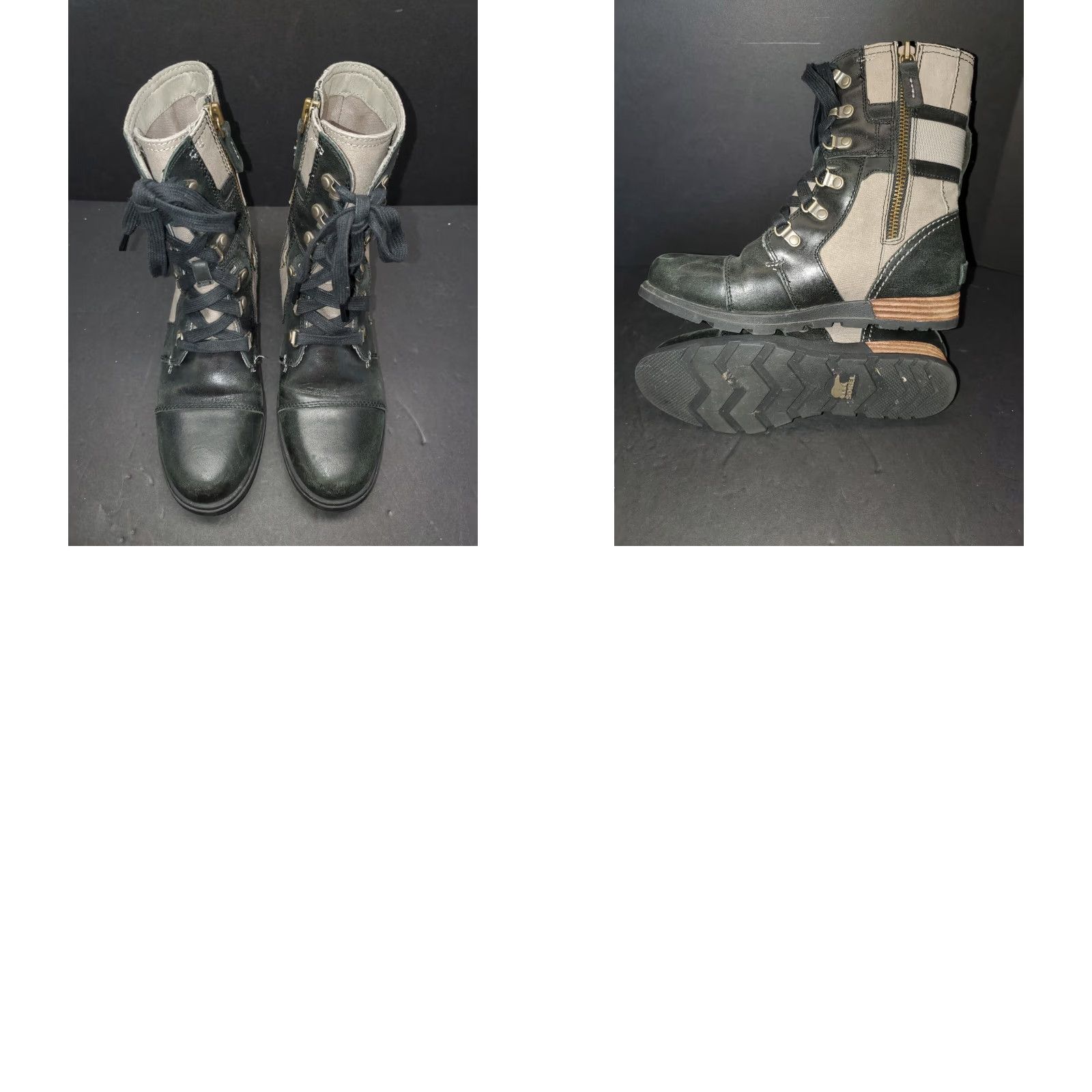 SOREL Sorel Major Carly Lace Up Leather Canvas Boot Womens Size 6 Black Beige Size US 6 / IT 36 - 8 Thumbnail