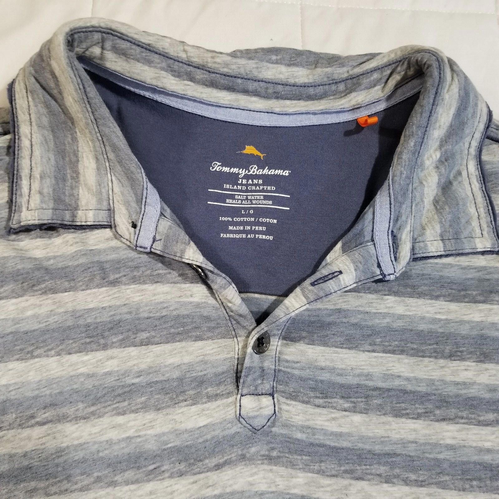 Tommy Bahama Tommy Bahama Large Striped Blue & Gray Heathered Polo Size US L / EU 52-54 / 3 - 7 Thumbnail
