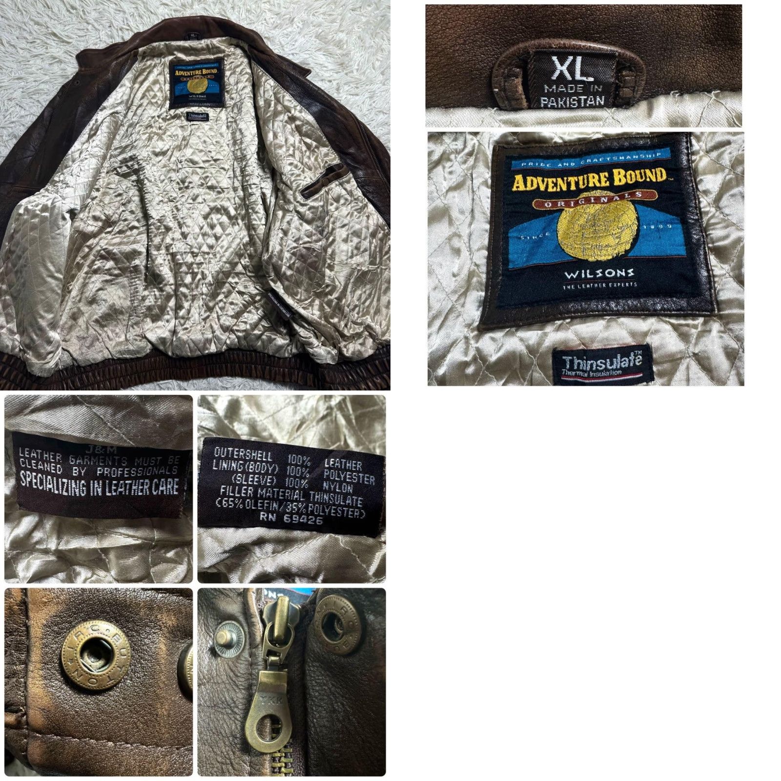 Vintage VINTAGE Wilsons Leather Adventure Bound A-2 Leather Flight Jacket Men's XL Brown Wool? Size US XL / EU 56 / 4 - 8 Thumbnail