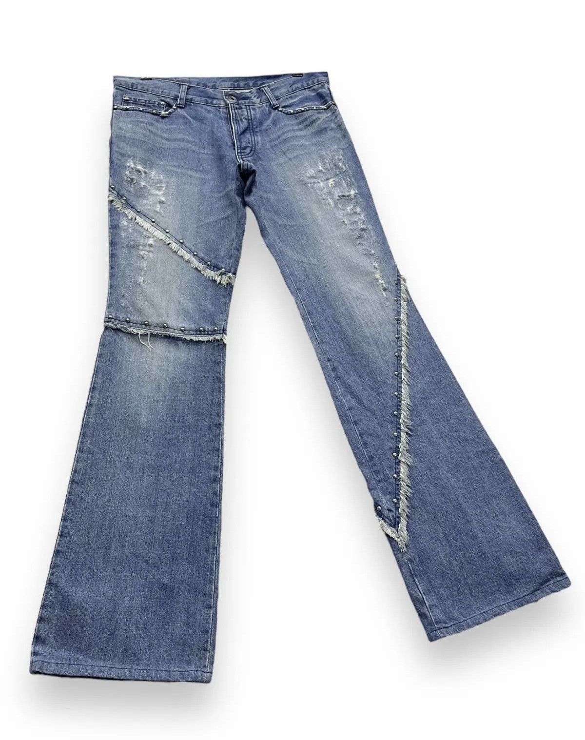 5351 POUR LES HOMMES × ABAHOUSE × Designer STEALS💥VINTAGE 5351 HOMMES Distressed Spliced Studded Flare Size US 31 - 7 Thumbnail