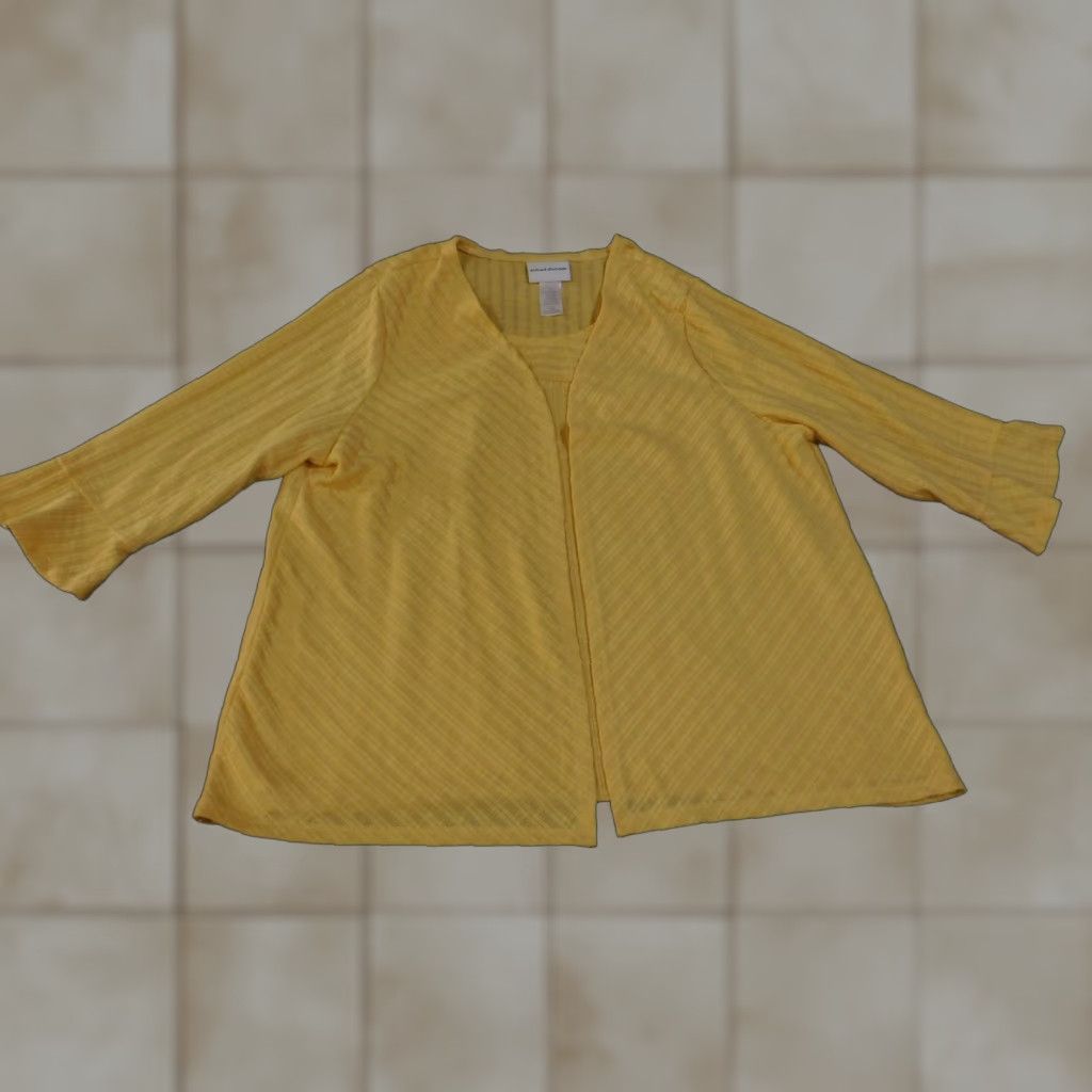 Vintage Alfred Dunner Cardigan Womens XL Yellow Sheer Open Front 3/4 Sleeve Layering Top Size XL / US 12-14 / IT 48-50 - 1 Thumbnail