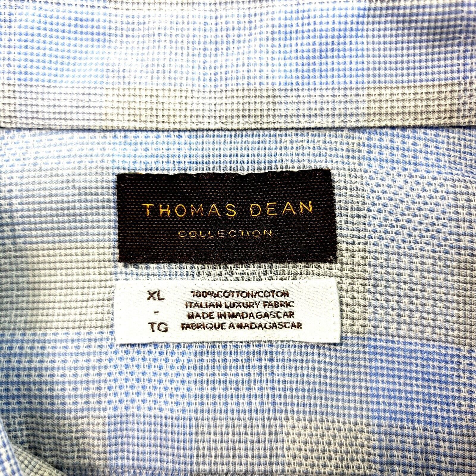 Designer Thomas Dean XL Blue Beige Patchwork Textured Cotton Collared Size US XL / EU 56 / 4 - 7 Thumbnail