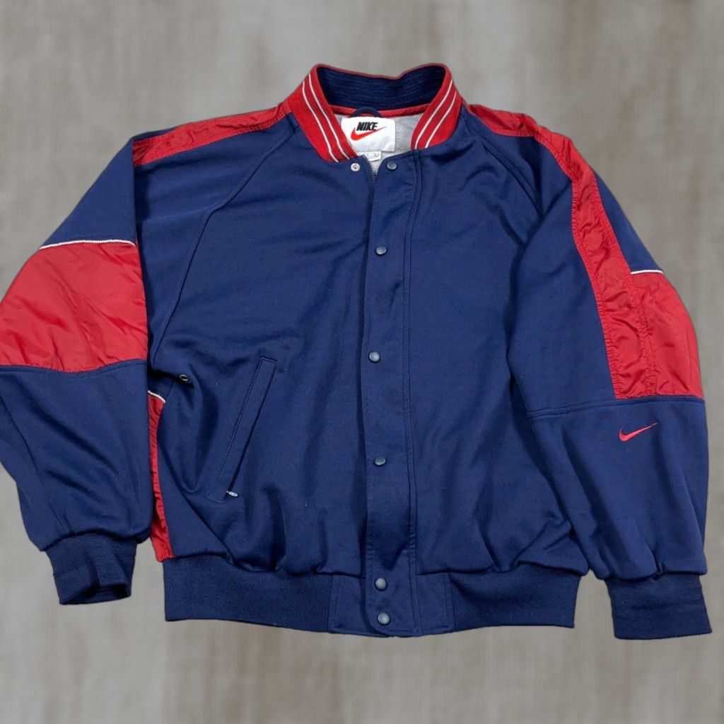 Nike VINTAGE Nike Jacket Men Medium Blue Red Varsity Bomber 90s Y2K Snap Lined Adult Size US M / EU 48-50 / 2 - 1 Thumbnail