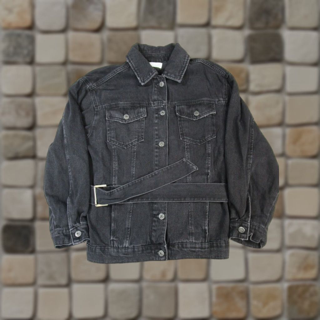 Zara VINTAGE Zara Jacket Womens XS Black Denim Belted Regular Fit Size XS / US 0-2 / IT 36-38 - 1 Thumbnail