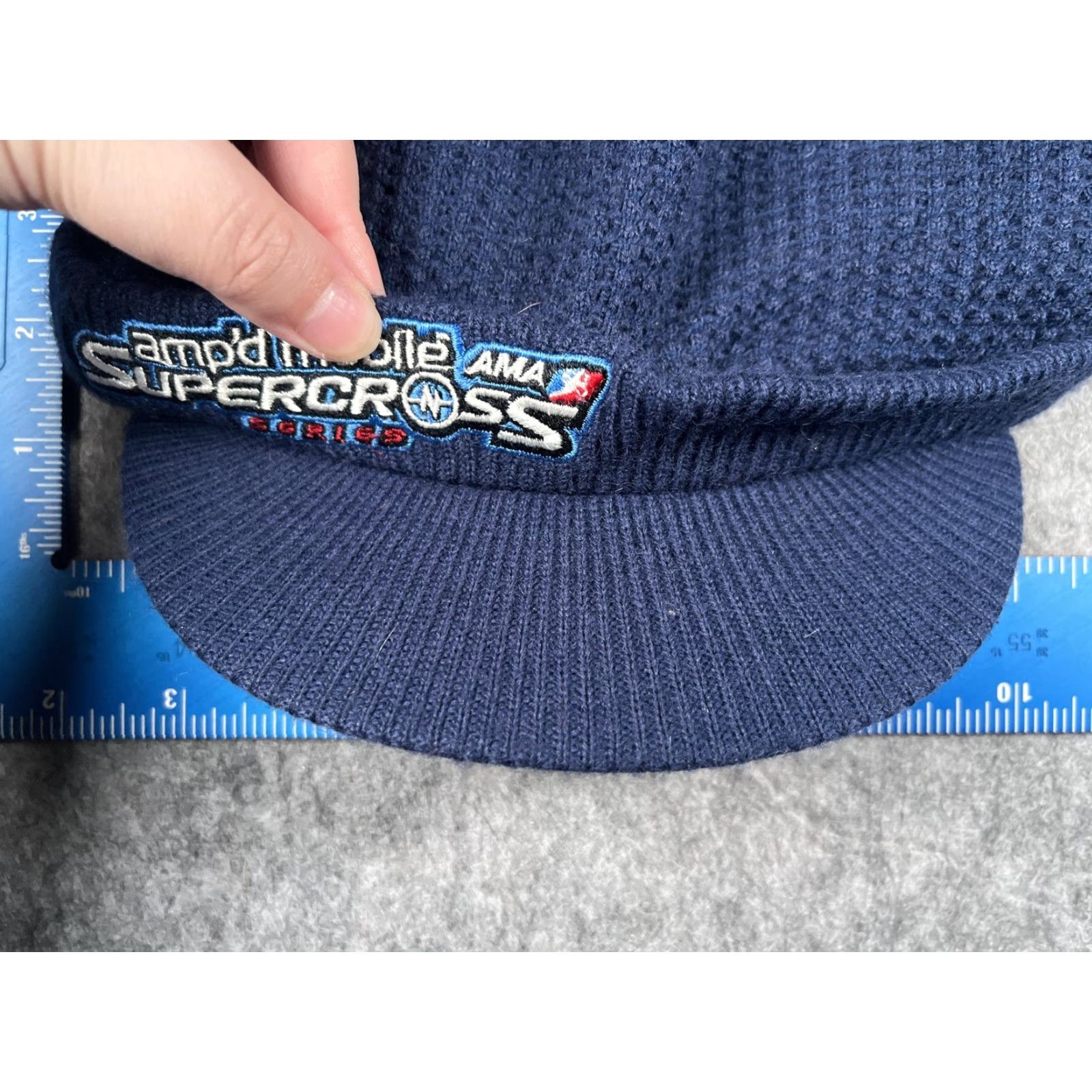Vintage VINTAGE Amp'd Mobile AMA Supercross Hat Beanie Mens One Size Blue Knit Winter Sports Size ONE SIZE - 3 Thumbnail