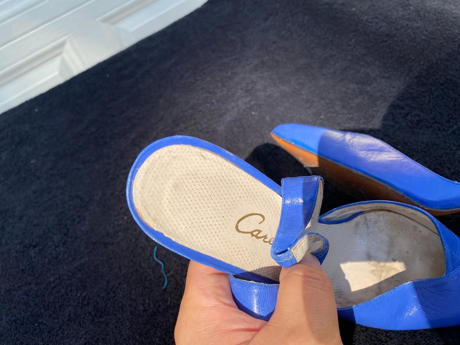 Designer Caressa Blue Heels Size 7 Leather Slingback Pointed Tow S635 Size US 7 / IT 37 - 7 Thumbnail