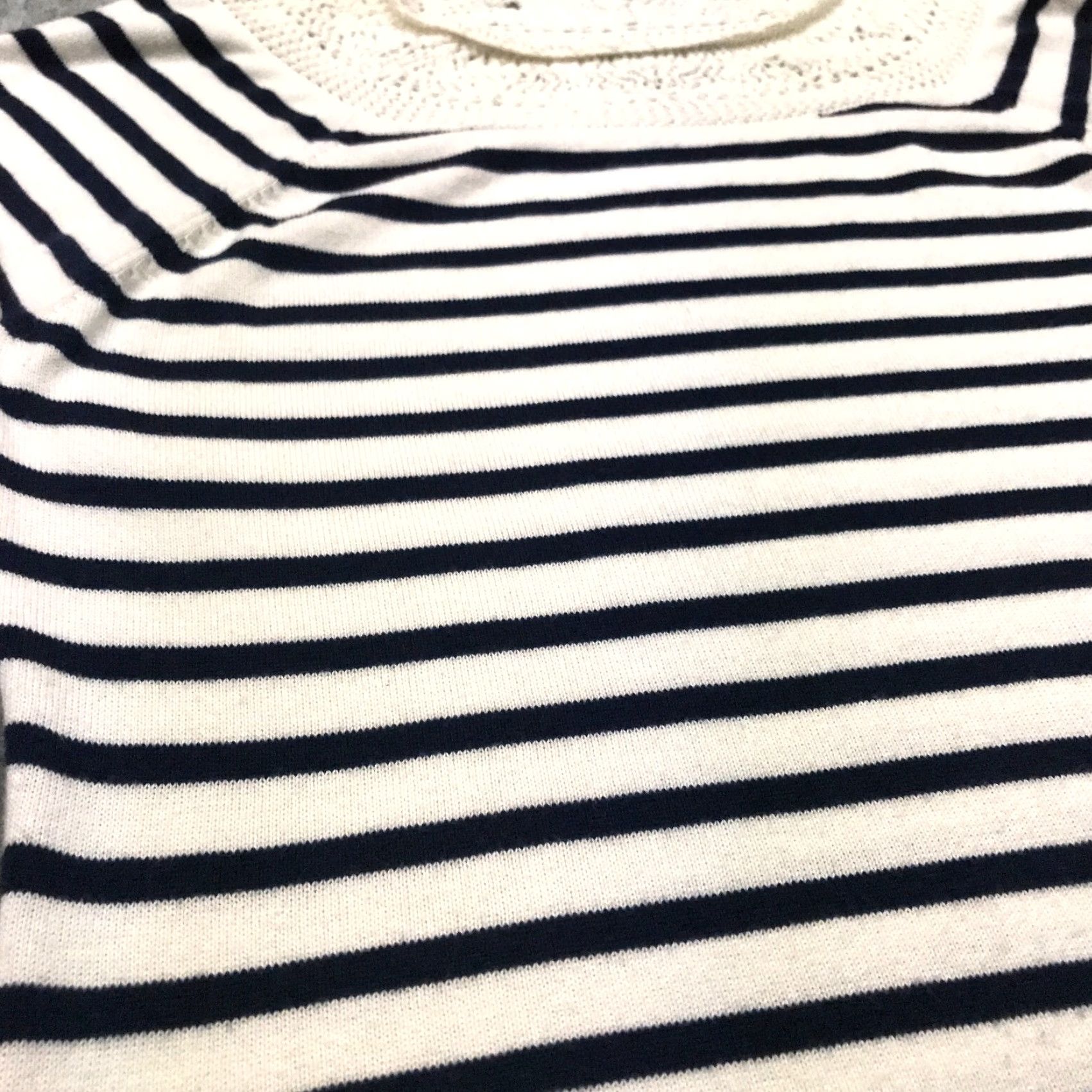 Chaps Chaps Striped Shirt Top Crochet Knit Neck Blue White Round Neck Large Womens Blouse Size L / US 10 / IT 46 - 2 Thumbnail