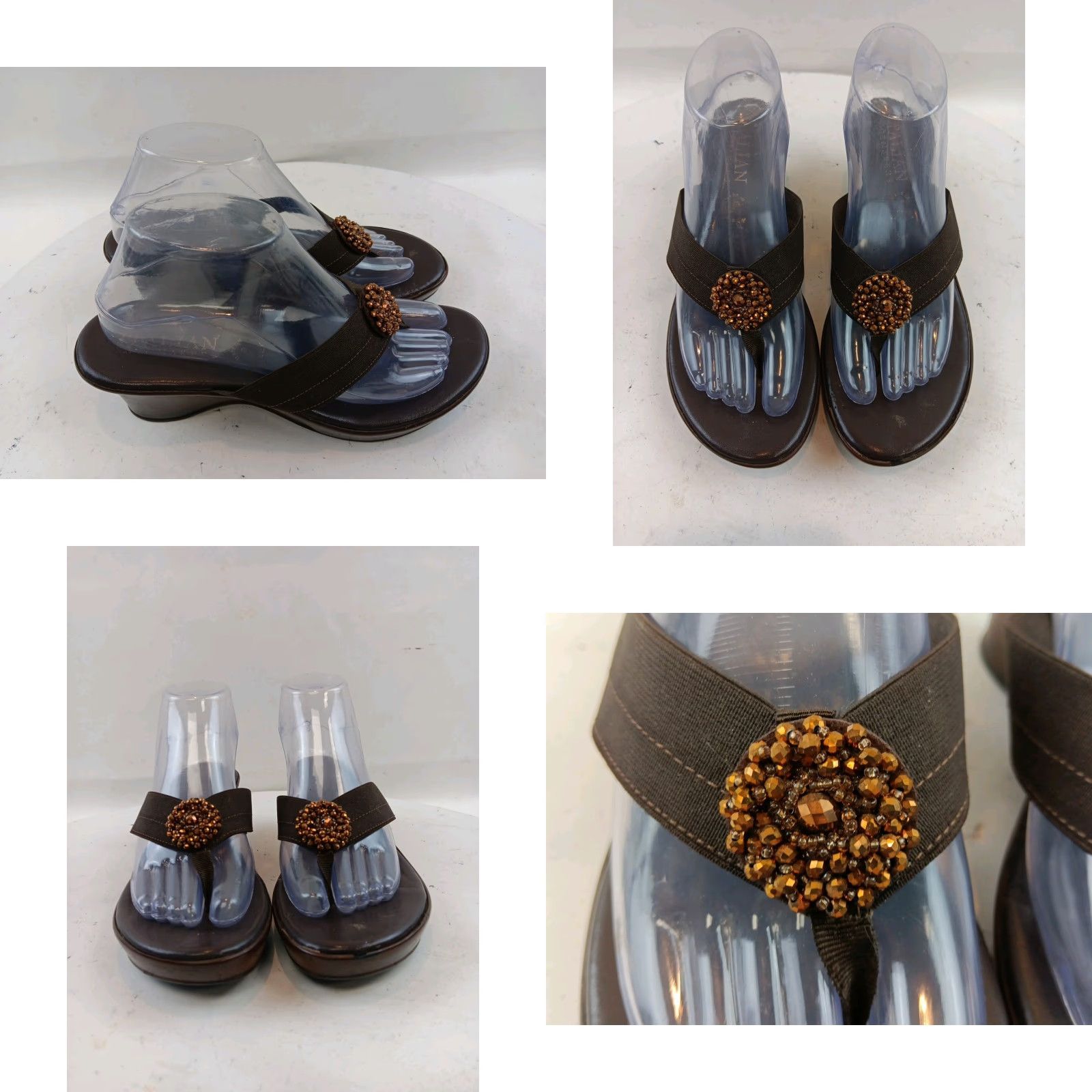 Vintage Italian Shoemaker Women's Sandals Size 9 M Brown Beaded Slip On Size US 9 / IT 39 - 8 Thumbnail