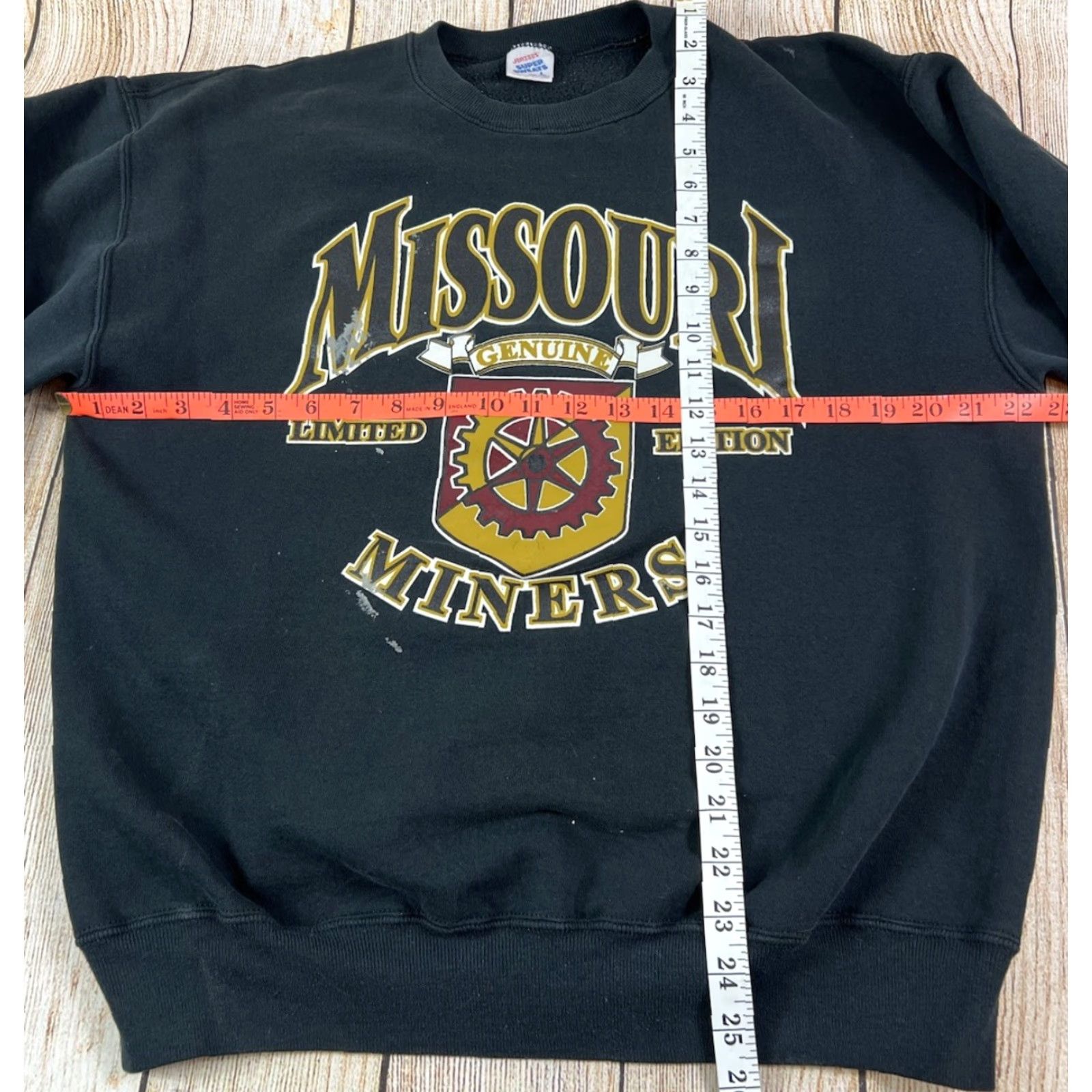 Jerzees VINTAGE Jerzees Sweatshirt Crewneck Black L Distressed Graphic Print Missouri Miners S&T Rolla 90s University Mens Size US L / EU 52-54 / 3 - 4 Thumbnail