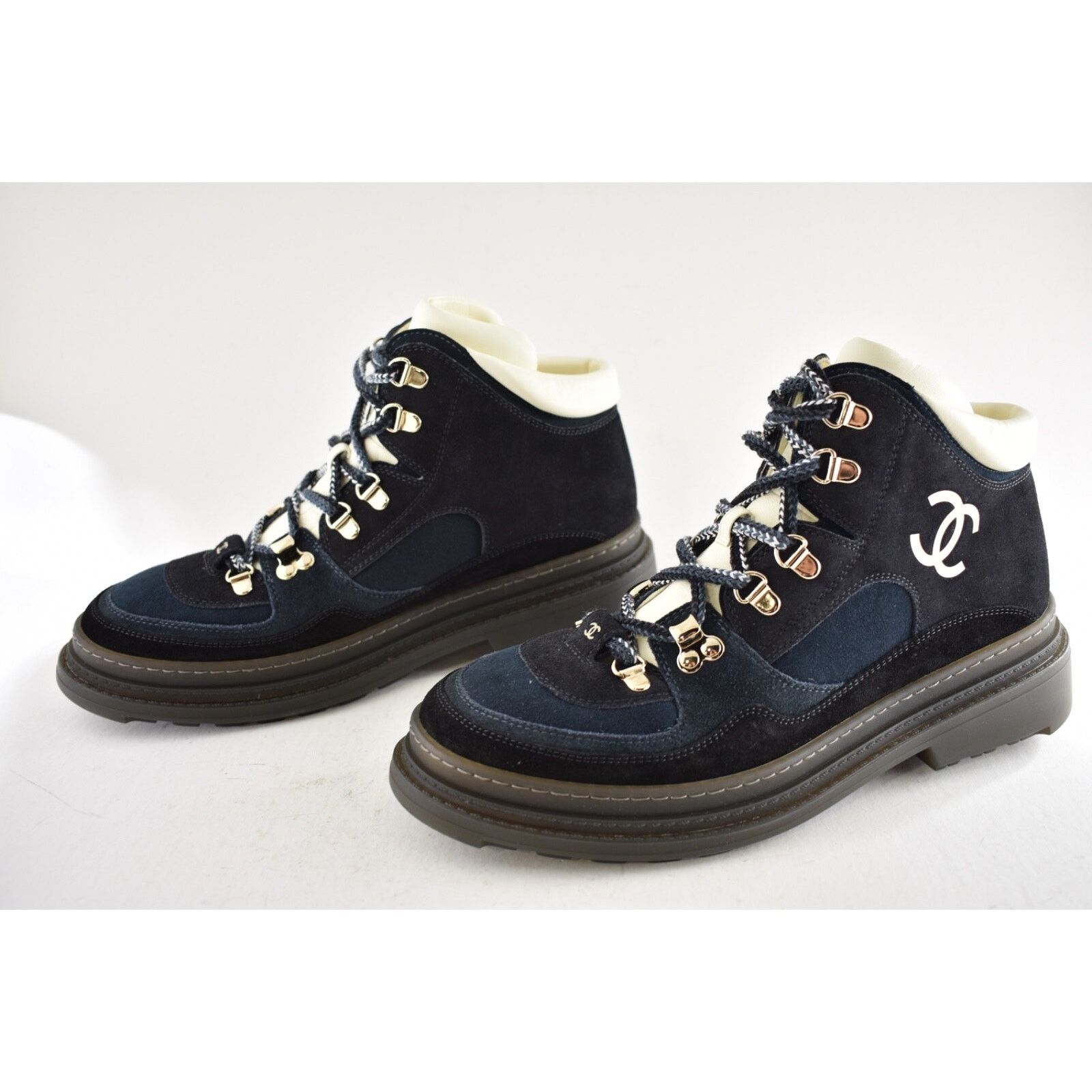 Chanel Chanel 23C Blue Black CC Combat Lace Up Tie Ankle Short Size US 12 / IT 42 - 12 Thumbnail