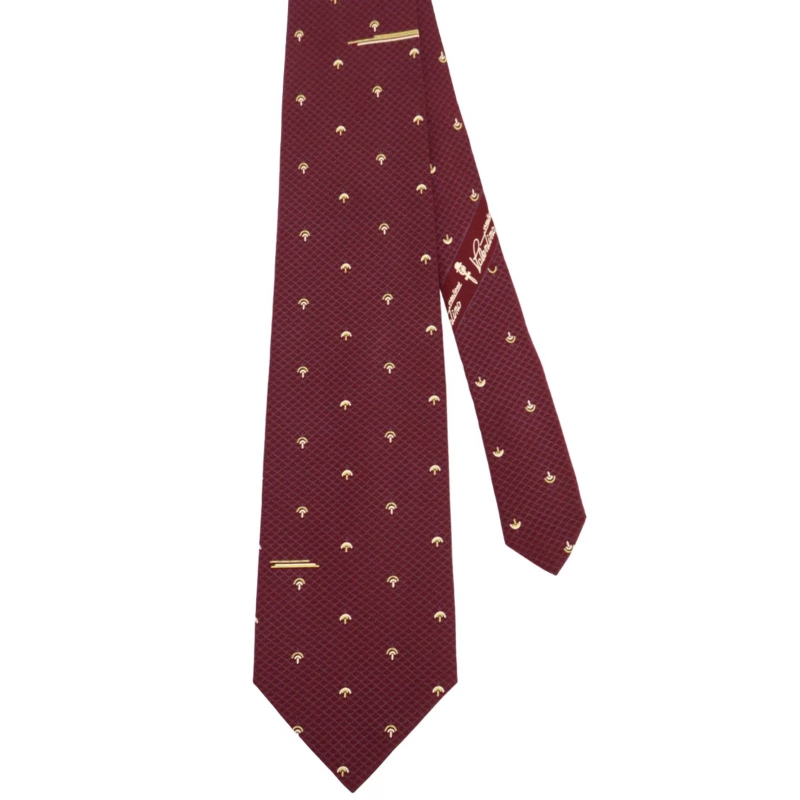 Valentino VALENTINO Tie Men's 139 x 8 CM Tied Burgundy Vintage Patterned Silk Made In Italy Formal Business Burgundy Mens Tie Size ONE SIZE - 4 Thumbnail