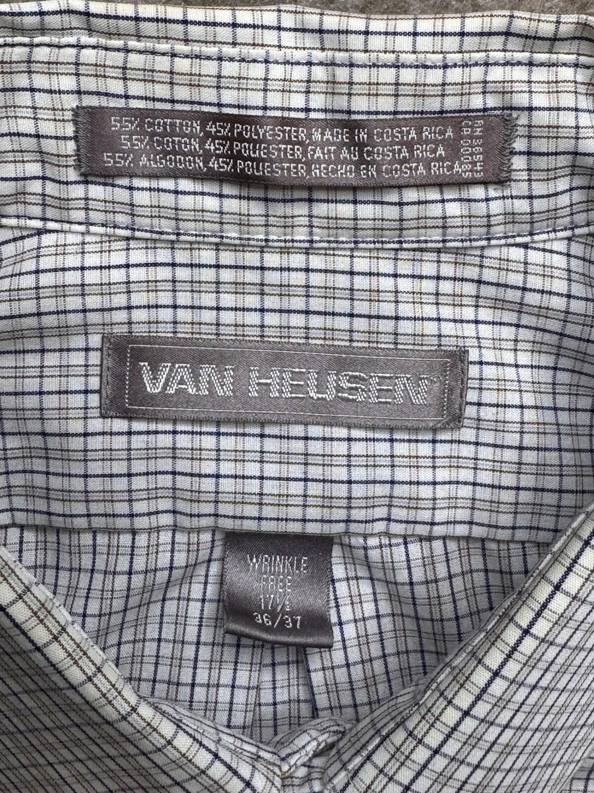 Van Heusen Van Heusen Men's 17.5, 36/37 Tan Plaid Button Down [734] Size 44R - 4 Thumbnail