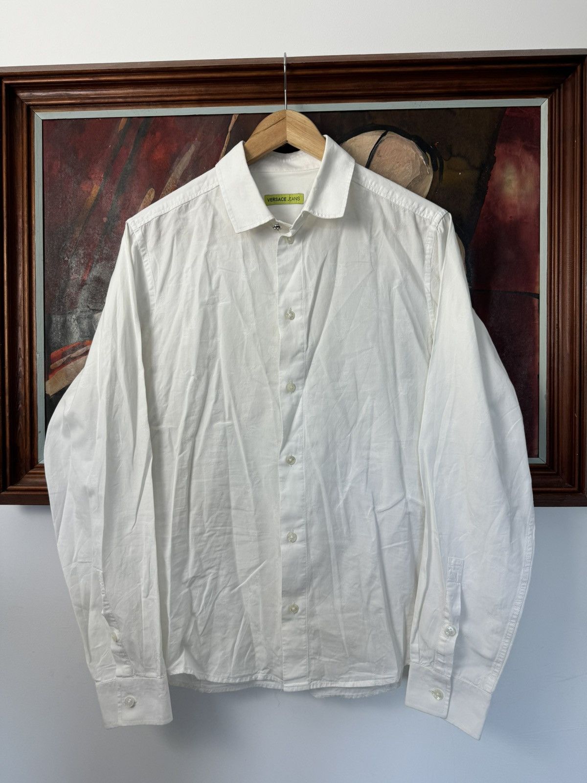Versace Jeans Couture Versace Luxury Designer Button Up Monogram White Shirt Rare Size US S / EU 44-46 / 1 - 1 Thumbnail