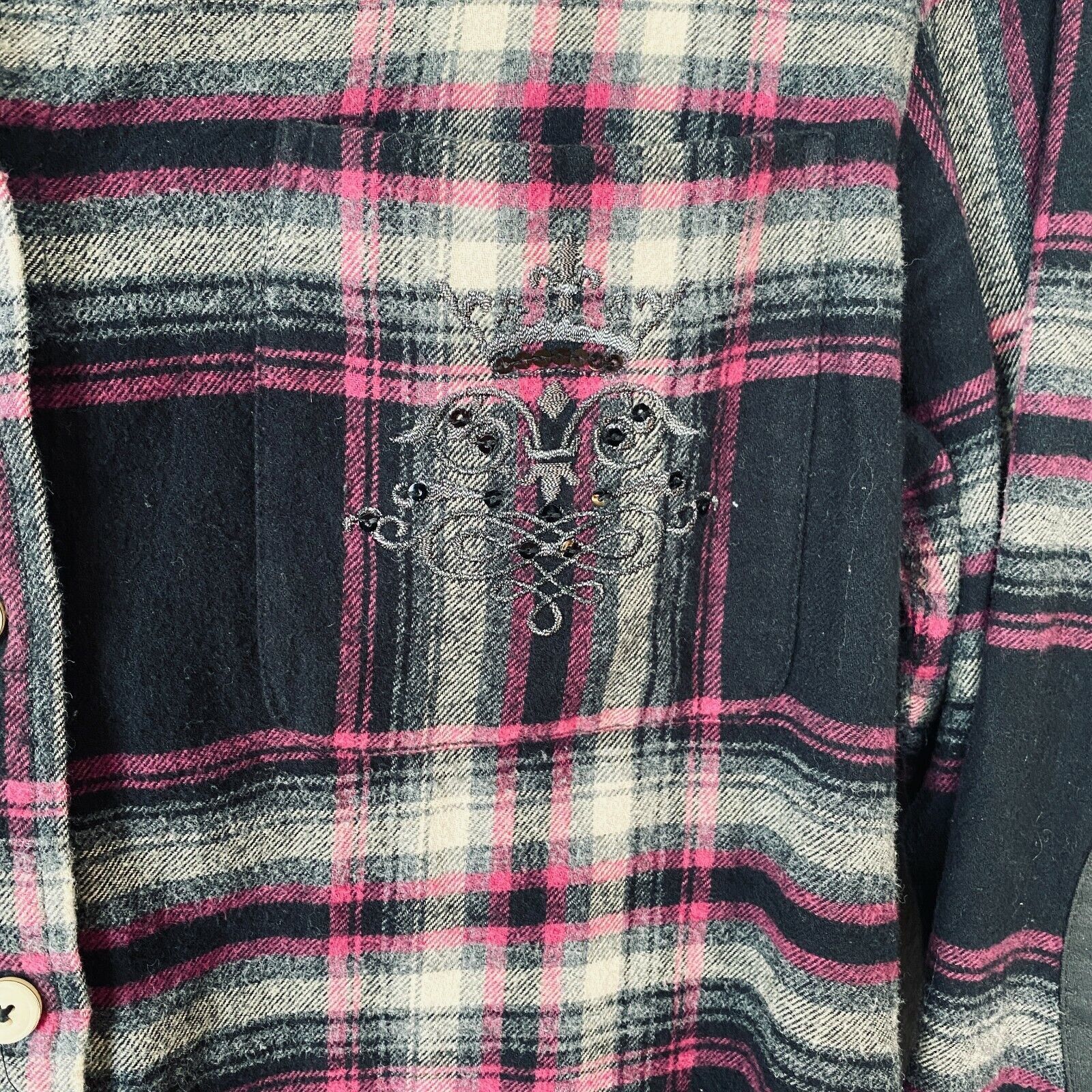 Other Soft Surroundings Magenta Plaid Button Embroidered Back M Size M / US 6-8 / IT 42-44 - 5 Thumbnail
