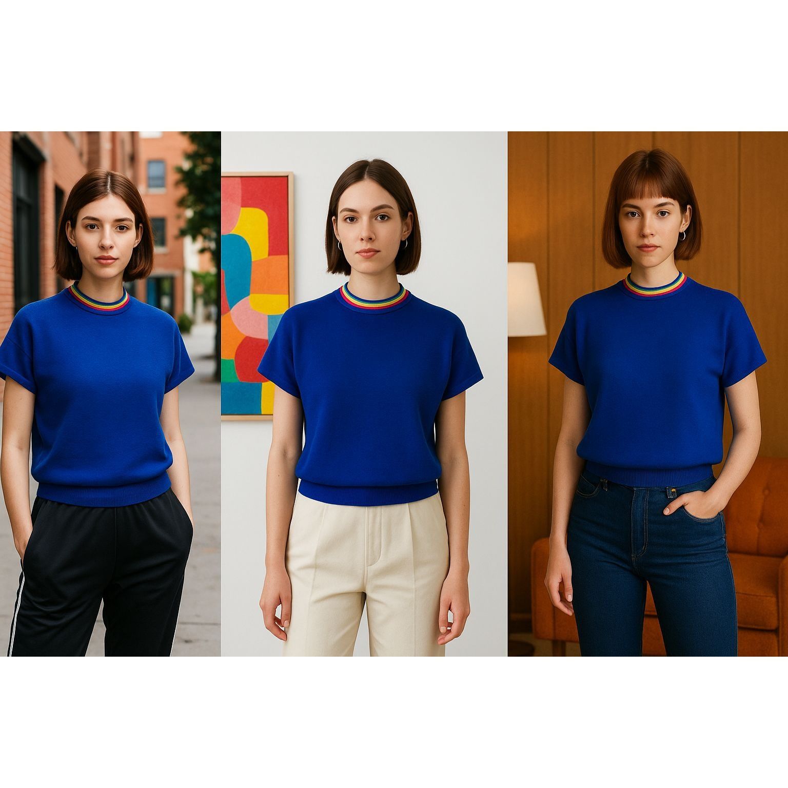 Other Vintage Zado Women's Wool Knit Top Blue Rainbow Trim 14 Retr Size XL / US 12-14 / IT 48-50 - 1 Thumbnail