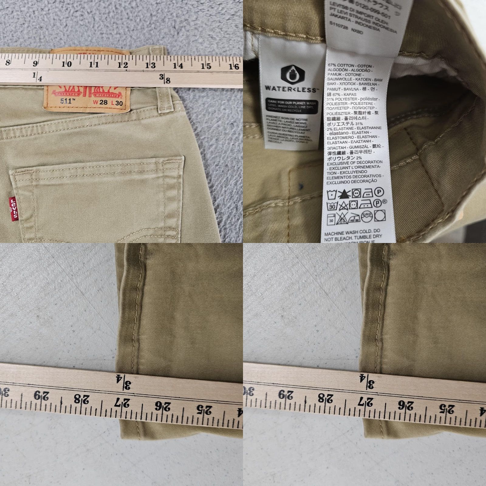 Levi's VINTAGE not used since No; Levi's 511 Jeans Mens Slim Straight Beigy Beige 28x27 Regular 5-Pocket Denim Pants Size US 28 / EU 44 - 8 Thumbnail