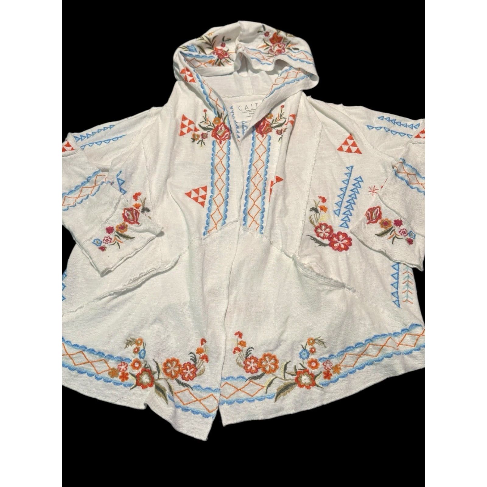 Akira Caite Kira Jacket Embroidered Open Hoodie Size Small Womens Hoodie Casual Lightweight Open Front Embroidered 100% Cotton White S Size S / US 4 / IT 40 - 2 Thumbnail