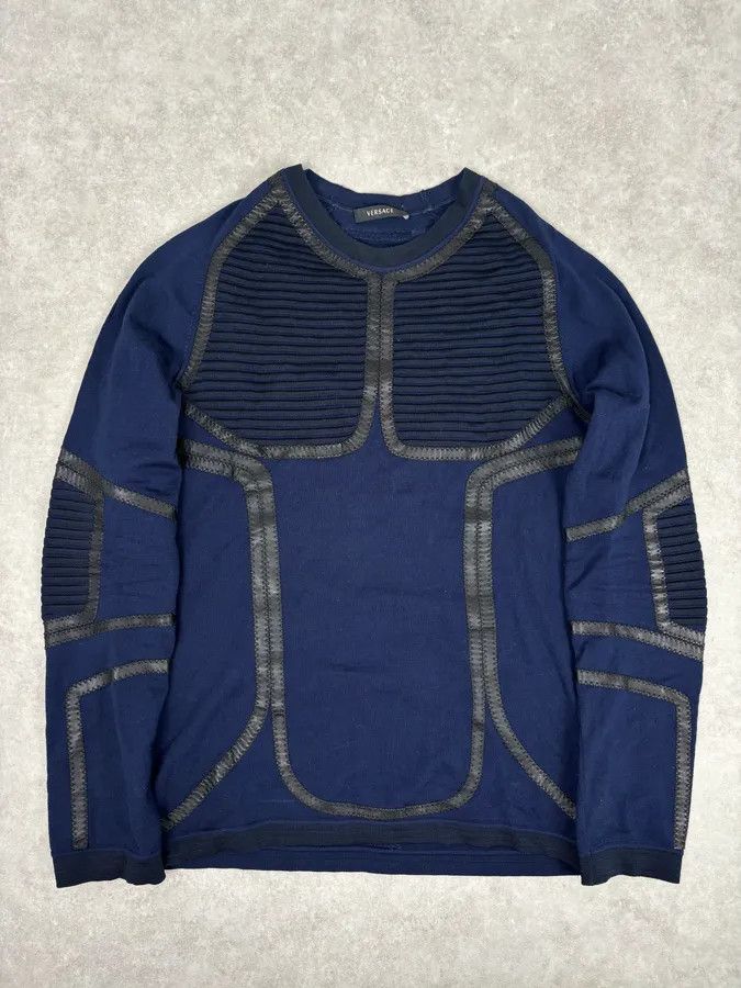 Versace Gianni Versace Navy Cotton Contrast Stitch Abstract Sweater Size US M / EU 48-50 / 2 - 1 Thumbnail