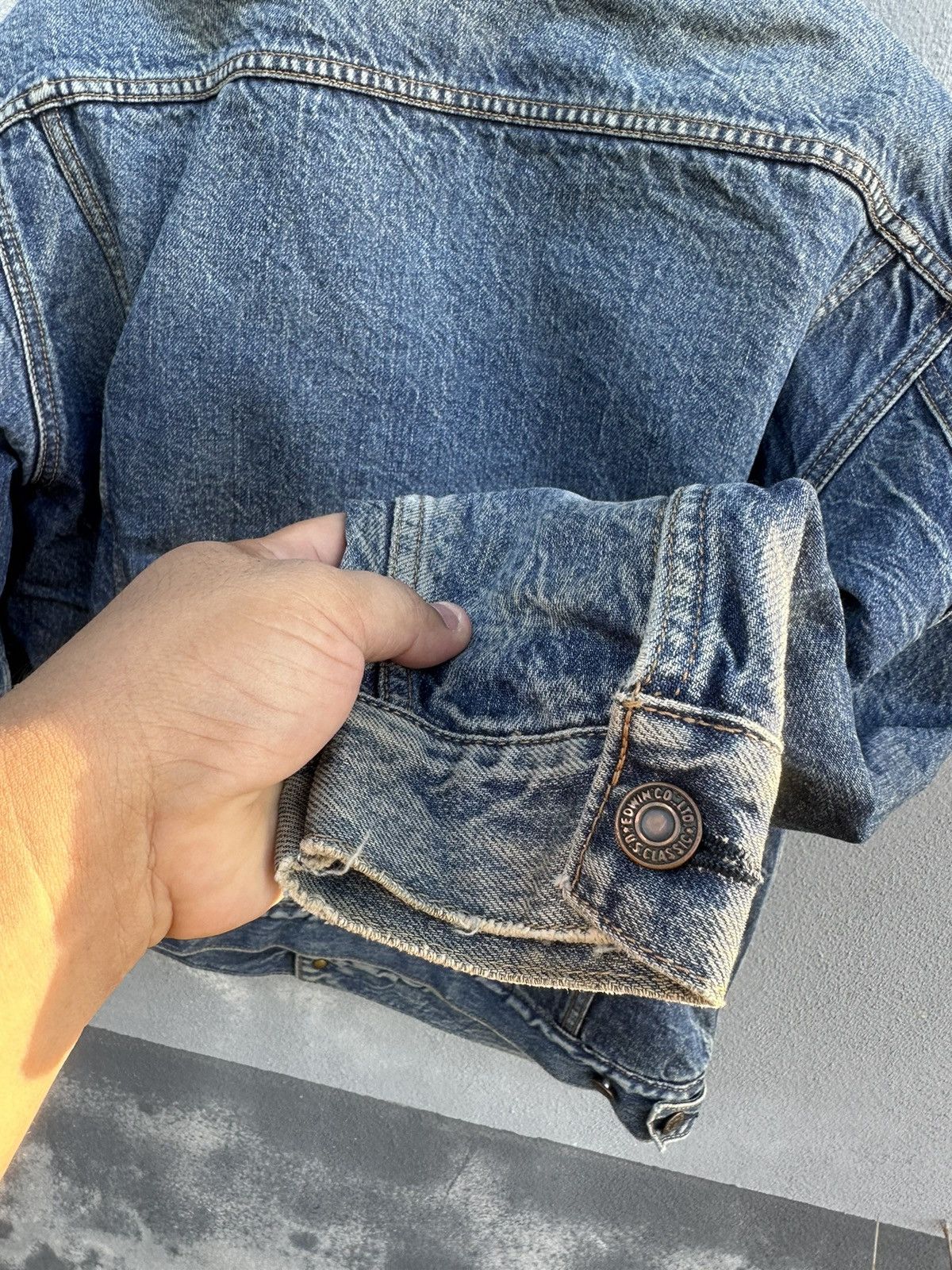 Edwin Vintage 80s Edwin rusty wash trucker denim jacket Size US L / EU 52-54 / 3 - 4 Thumbnail