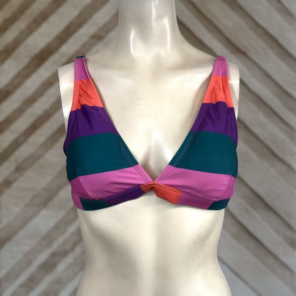 Vintage ModCloth Bikini Top MEDIUM Pink Orange Purple Teal Striped Triangle Size M / US 6-8 / IT 42-44 - 1 Thumbnail