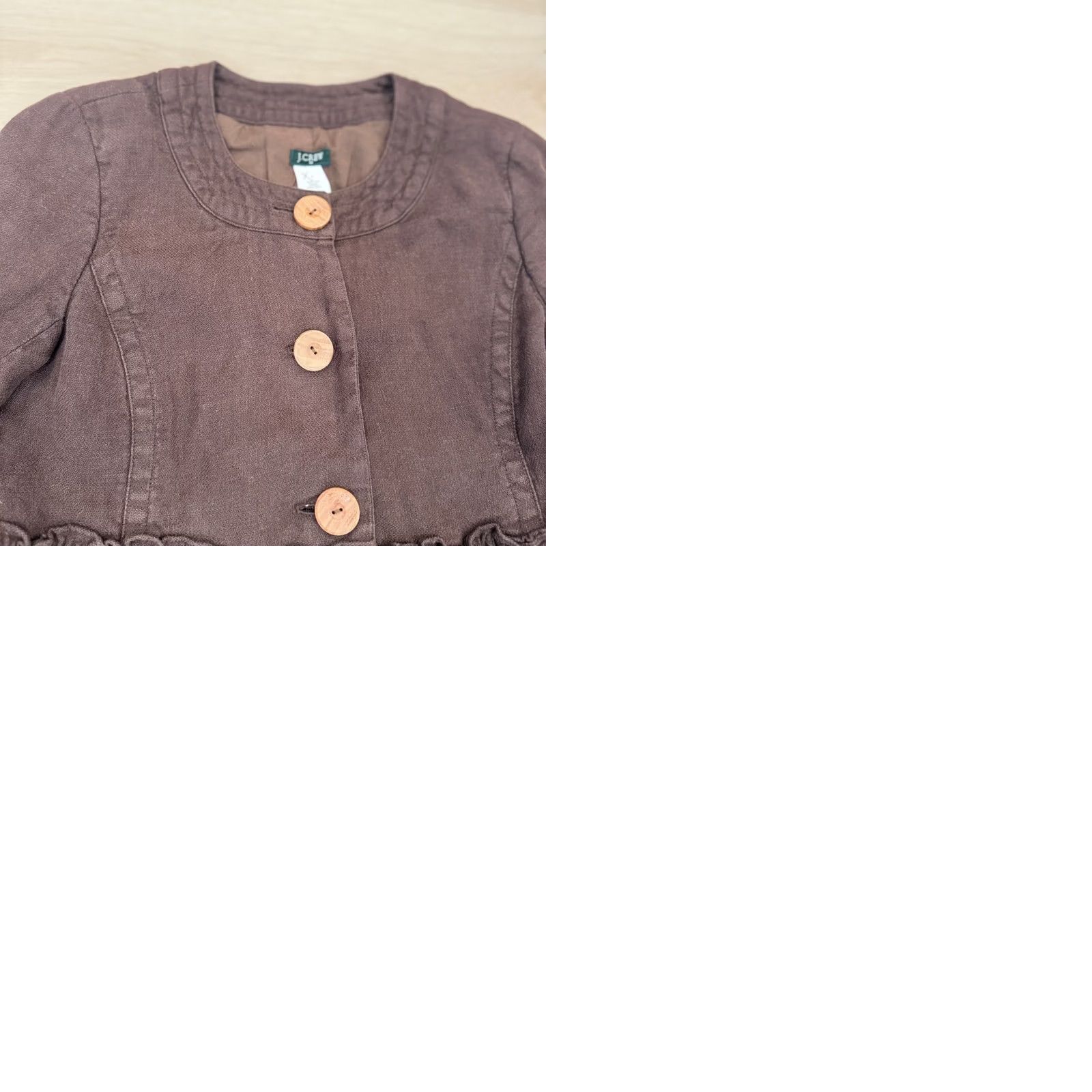 J.Crew VINTAGE? J. Crew Brown Linen Peplum Jacket Ruffle Hem Bell Sleeve Button Front 4 Size S / US 4 / IT 40 - 9 Thumbnail
