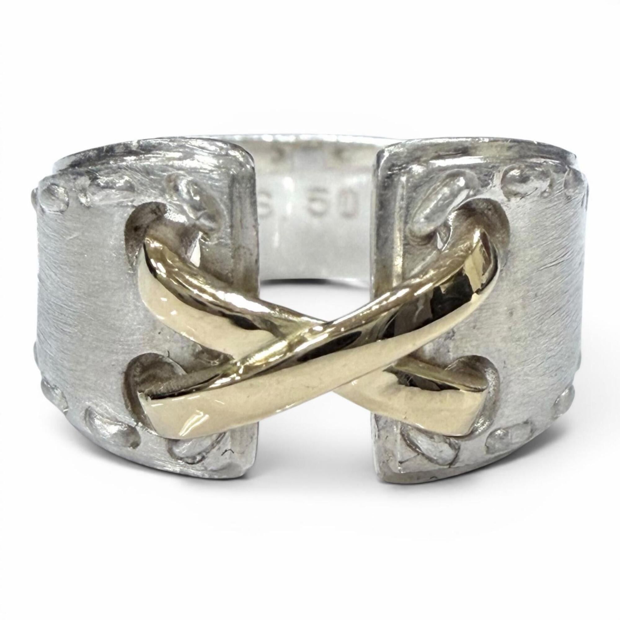 Hermes HERMES Vintage Mexico Ring, 925 Sterling Silver and Gold Combination, Silver/Gold, Size 50, Weight 6.8g, Women's. Size ONE SIZE - 1 Thumbnail