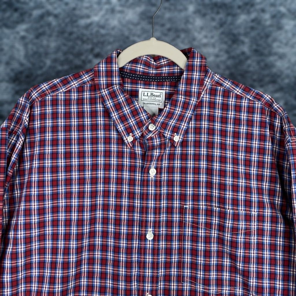 Vintage L.L. Bean Shirt Mens XL Red White Blue Plaid Traditional Fit Button-Down Long Sleeve Casual Shirt Mens XL Plaid Cotton USA Classic Button-Up Size US XL / EU 56 / 4 - 1 Thumbnail
