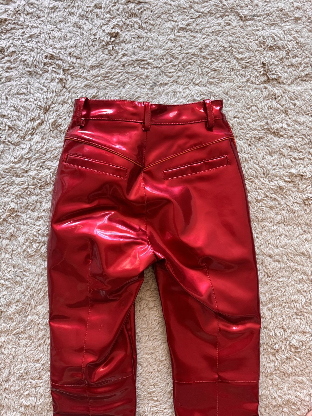 LaQuan Smith Red Moto Pants Patent Leather 00