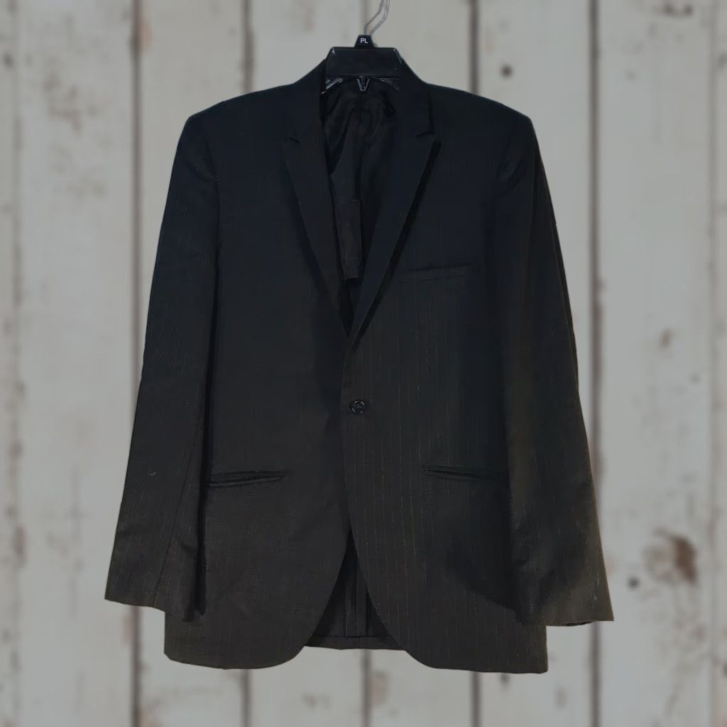 Vintage VINTAGE Thomas & Thomas Black Pinstripe Suit Jacket 40 Regular Single-Breasted Double-Vented Mens Size 40R - 1 Thumbnail