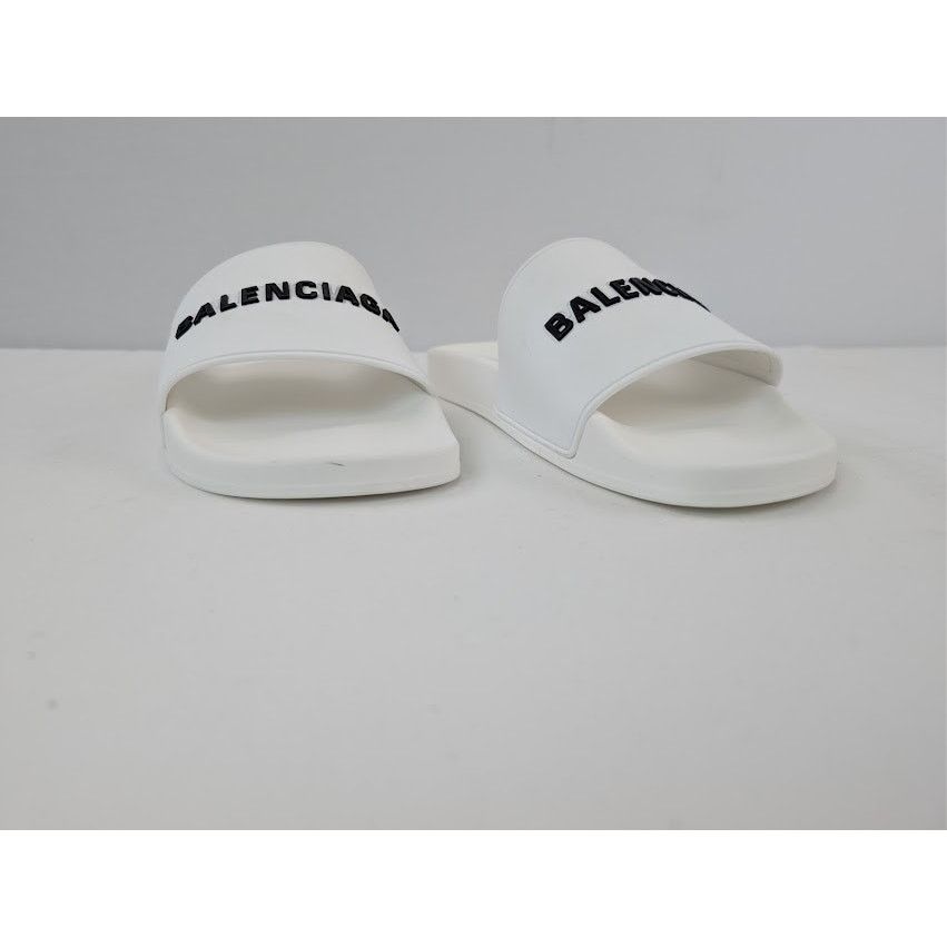 Balenciaga o1rshd1 Rubber Logo Pool Slide Sandals in White / Black 45 Size US 12 / EU 45 - 5 Thumbnail