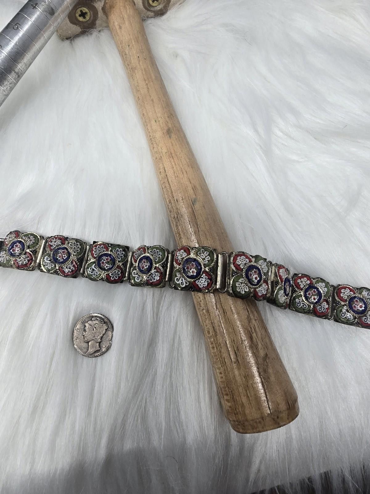Other Vintage Italian Micro Mosaic Floral Panel Link Bracelet 7.5" Size ONE SIZE - 2 Thumbnail