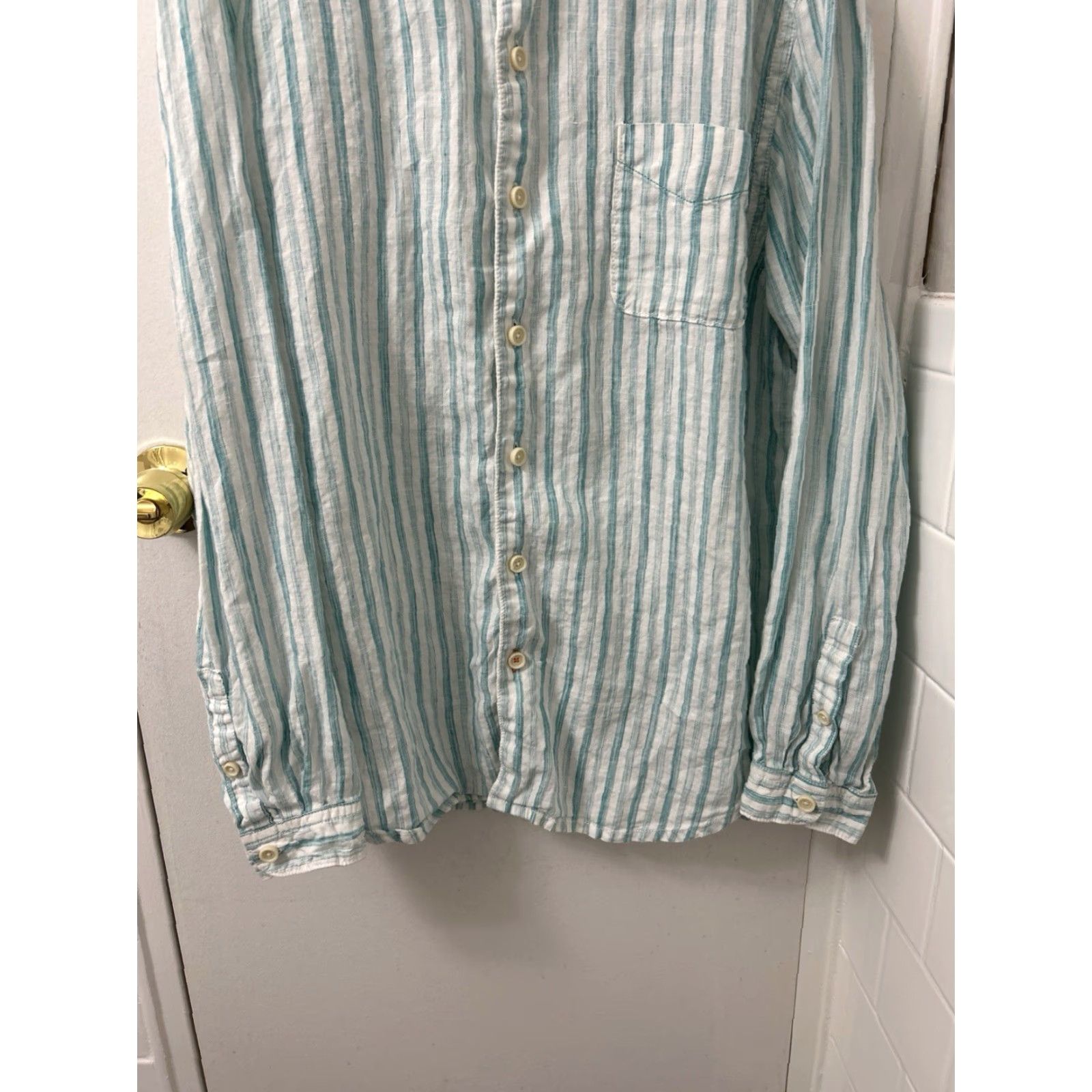 Tommy Bahama Tommy Bahama Shirt Mens Large White Green Striped 100% Linen Button-Down L/S Size US L / EU 52-54 / 3 - 3 Thumbnail