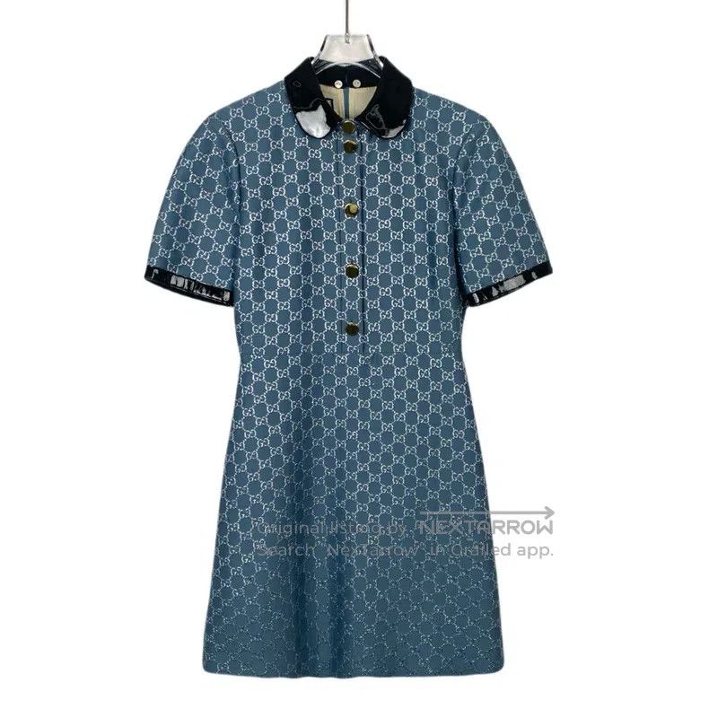 Gucci Gucci Blue logo old flower full print short-sleeved dress Size XS / US 0-2 / IT 36-38 - 1 Thumbnail