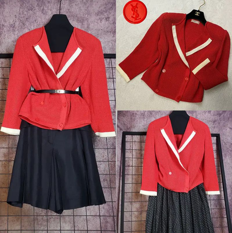 Yves Saint Laurent YSL Spring Autumn Red Cotton Knit Top 0089 Size M / US 6-8 / IT 42-44 - 1 Thumbnail