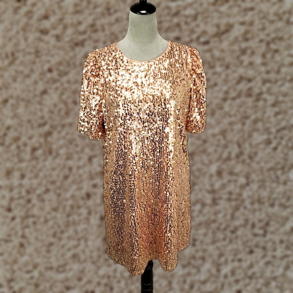 Vintage Vine & Love Sequin Mini Dress Womens Medium Gold Going Out Glam Party Evening Wear Size M / US 6-8 / IT 42-44 - 1 Thumbnail