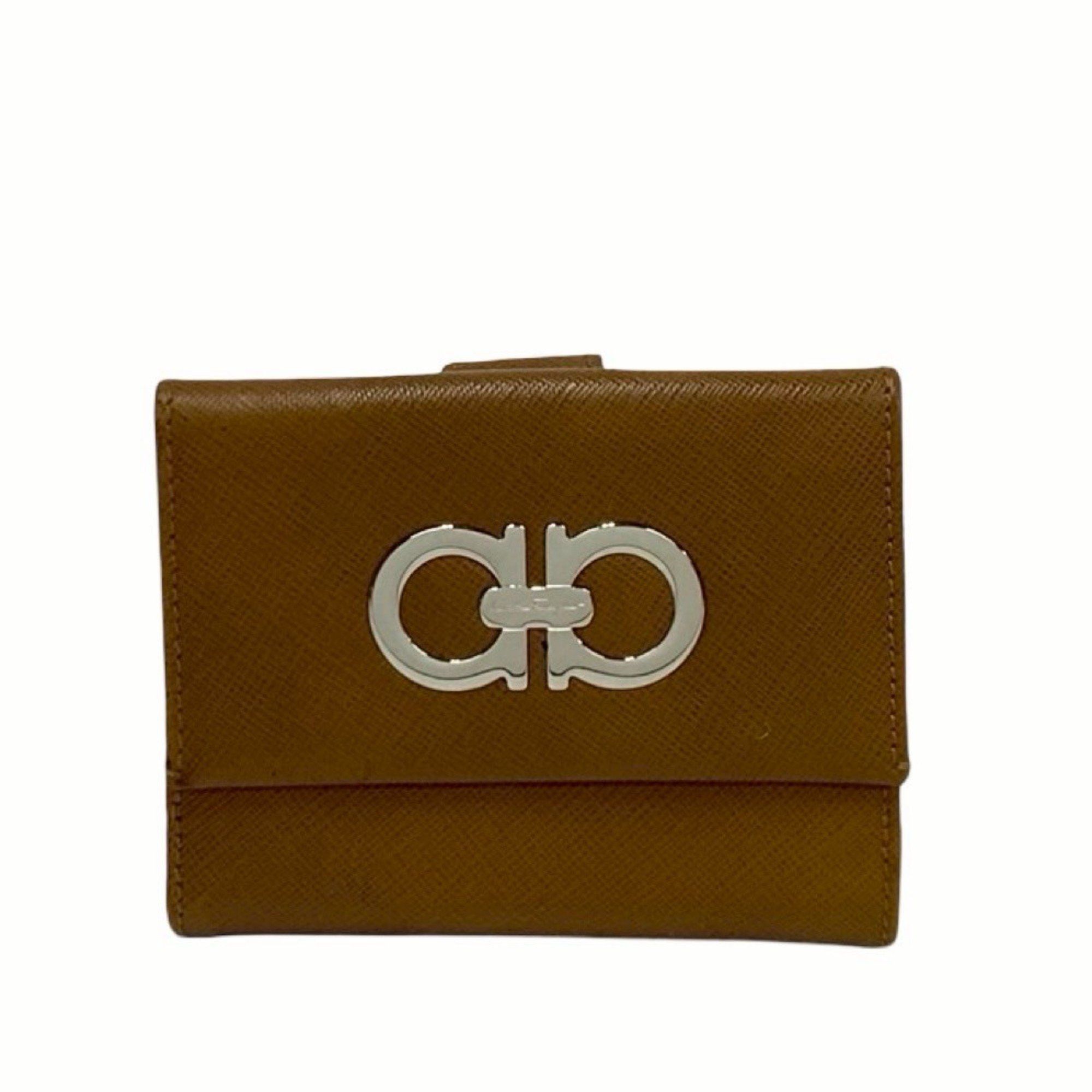 Salvatore Ferragamo Salvatore Ferragamo Gancini logo hardware genuine leather bi-fold mini wallet brown 89156 Size ONE SIZE - 1 Thumbnail