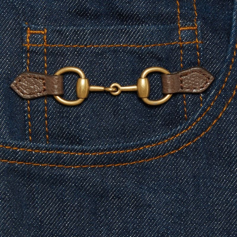 Gucci o1loc1c0126 774080 Denim Pant With Horsebit in Dark Blue Size US 31 - 4 Thumbnail