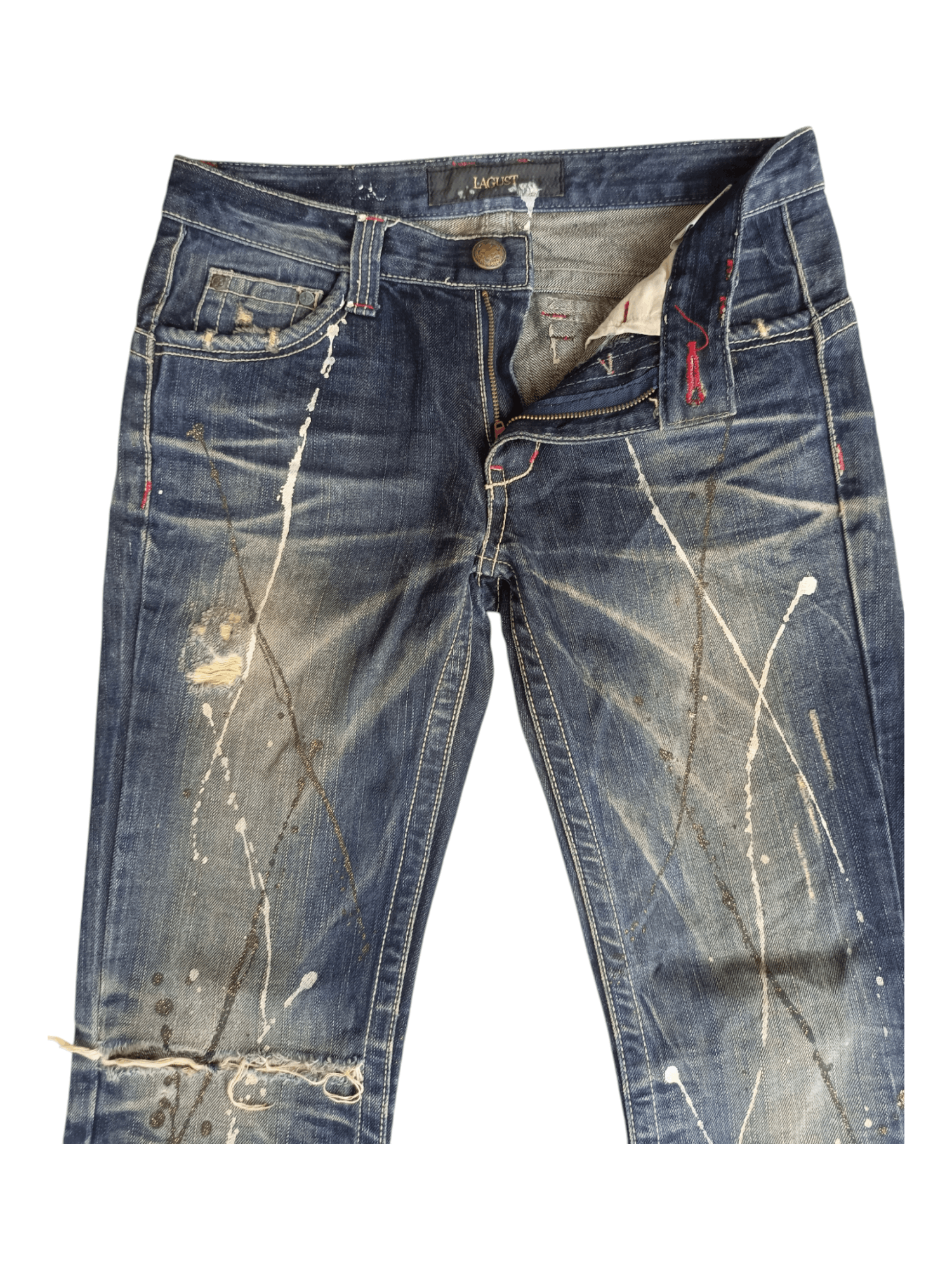 Japanese Brand Lagust Paint Splatter Mud Wash Distressed Flare Jeans Size US 30 / EU 46 - 3 Thumbnail