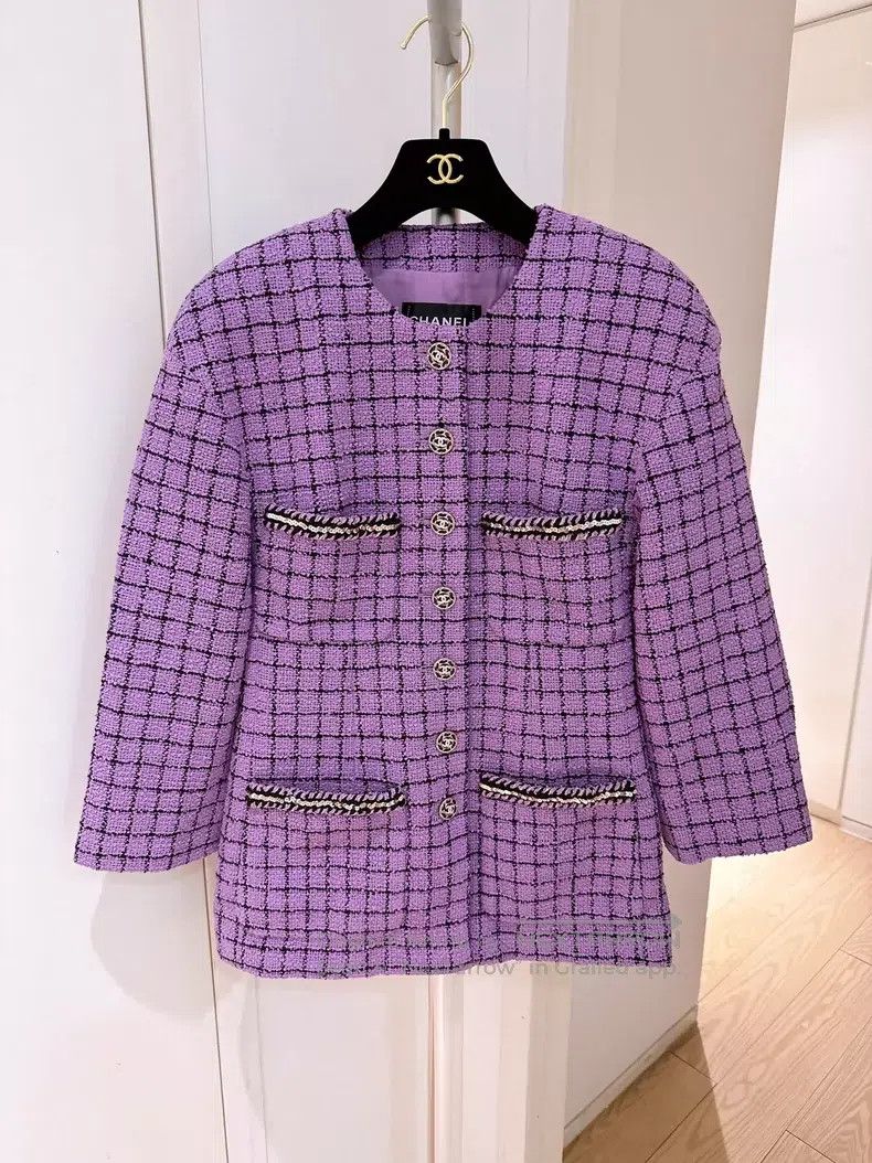 Chanel Chanel Purple plaid tweed coat Size XS / US 0-2 / IT 36-38 - 1 Thumbnail