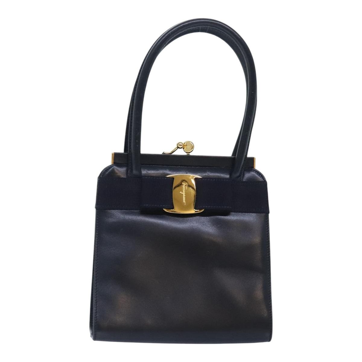 Salvatore Ferragamo Gancini Navy Leather Handbag (Pre-Owned) Size ONE SIZE - 1 Thumbnail