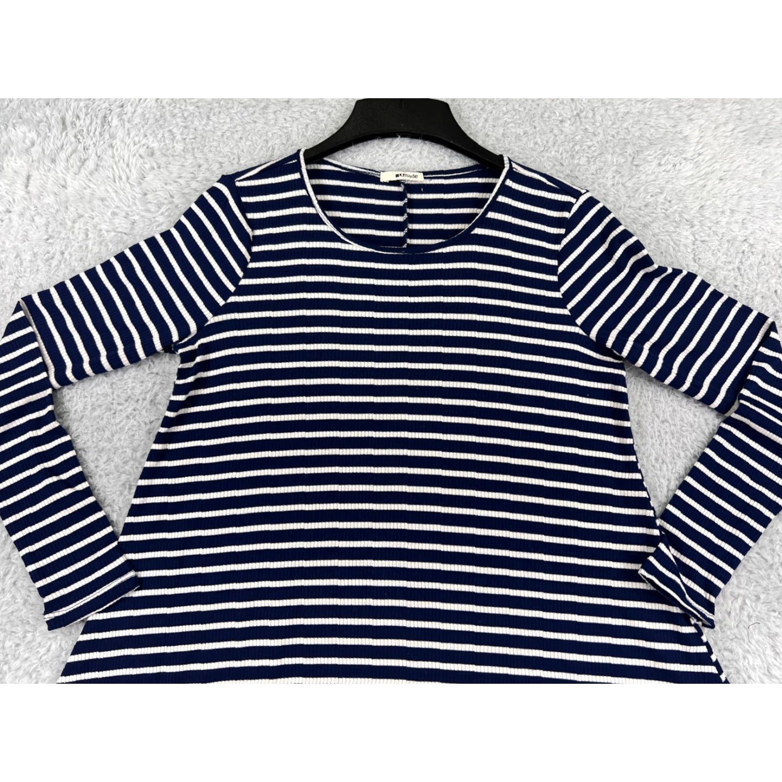 Vintage LA made Dress Womens M Blue White Striped Mini Long Sleeve Polyester Blend Size M / US 6-8 / IT 42-44 - 4 Thumbnail