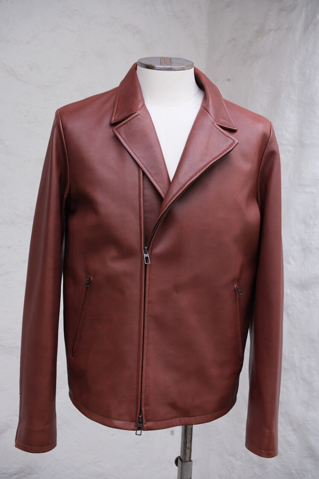 Image of New Loro Piana Brown Biker Calfs Leather Jacket, Men's (Size XL)