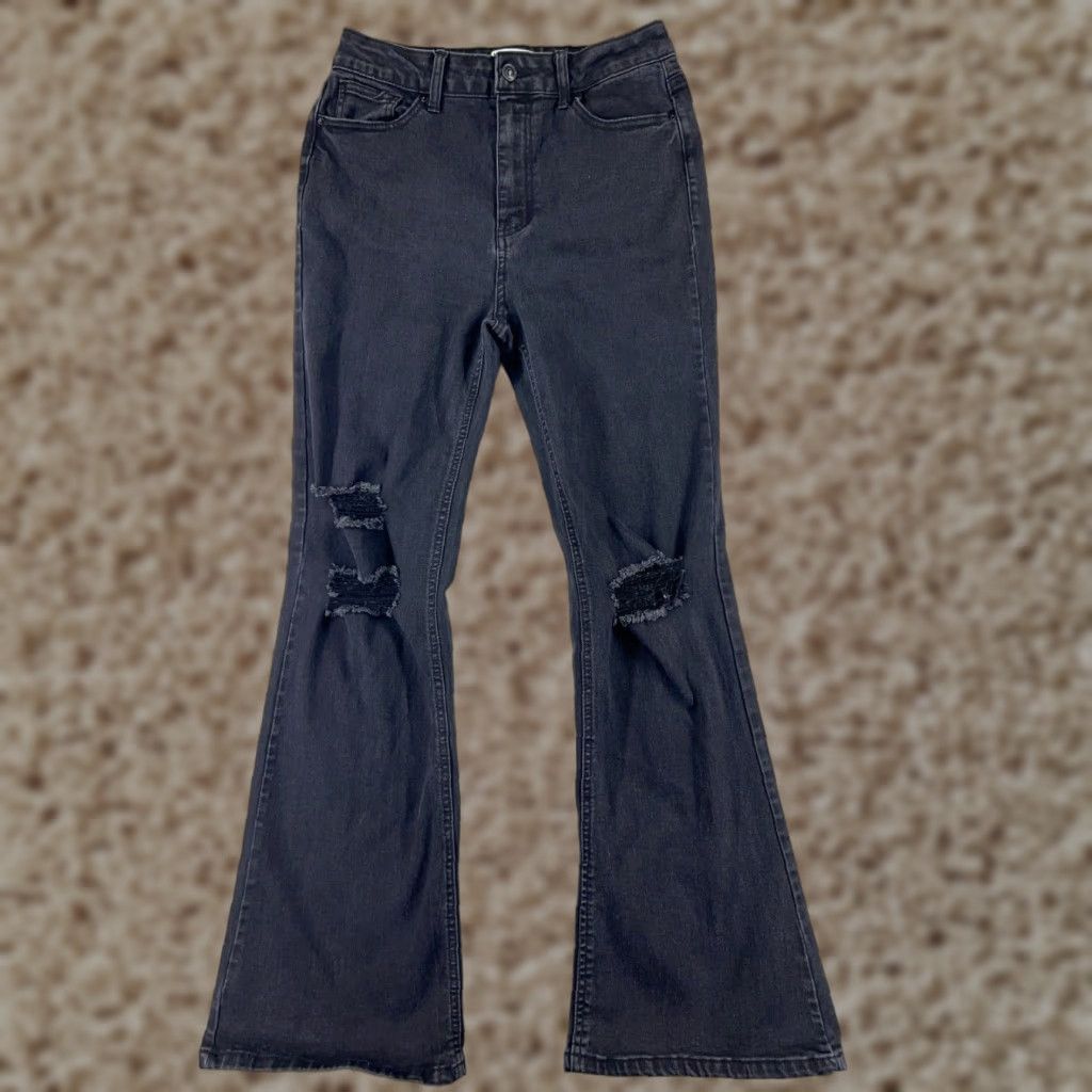 Vintage Wax Jeans PANTS Women 26x30 Black Denim High Rise Flared Distressed Cotton Blend Stretch 5-Pocket Design Regular Fit 30 in Inseam Denim Jeans Women's Size 26" / US 2 / IT 38 - 1 Thumbnail