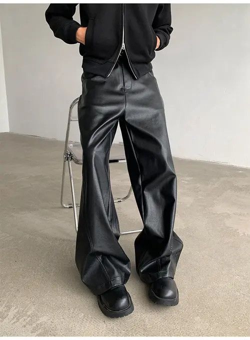 VIBE Faux Leather Black Wide Leg Flare Pants Size US 30 / EU 46 - 5 Thumbnail