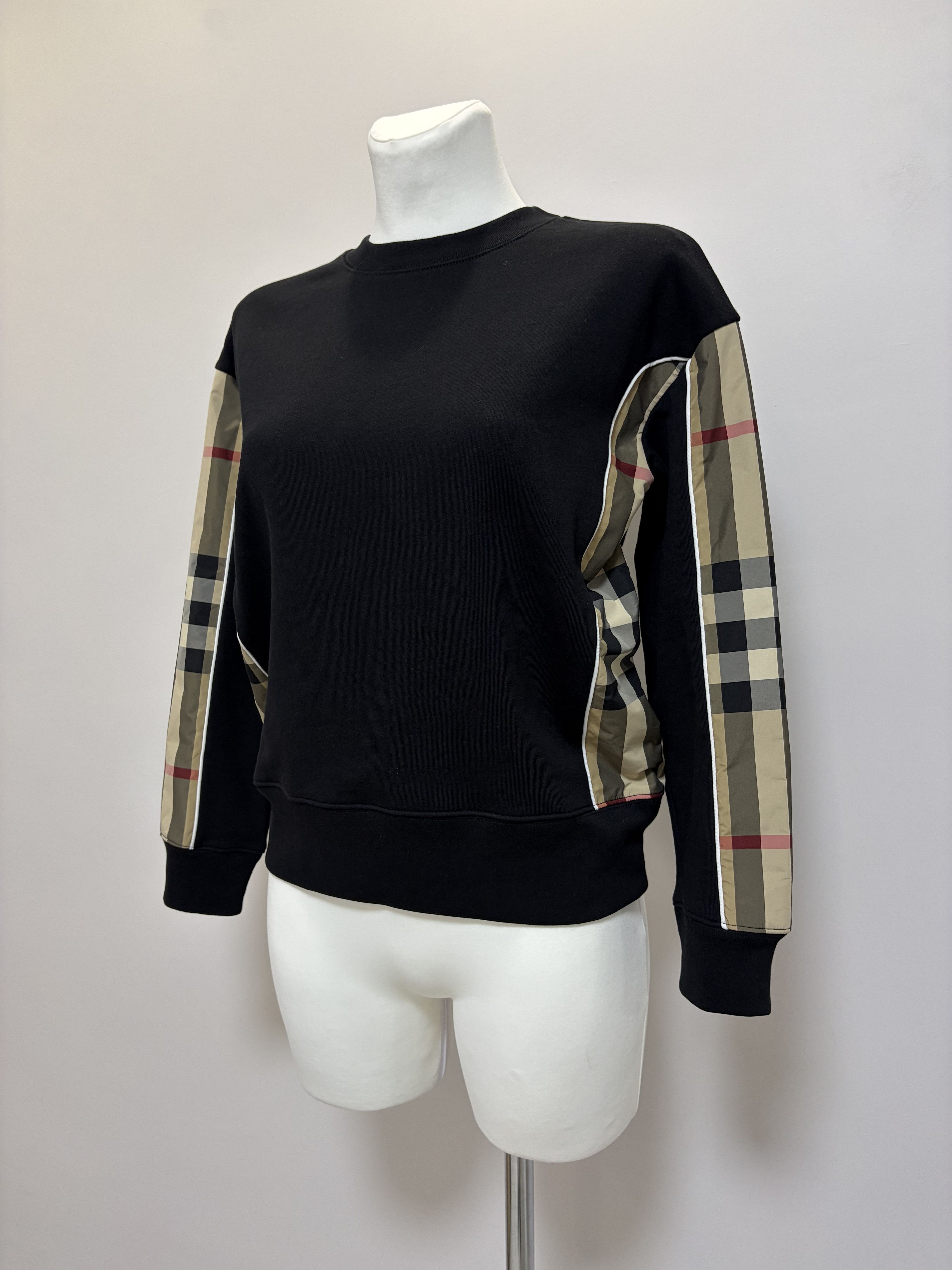 Burberry BURBERRY Sweatshirt Check Panel Cotton Nova Crewneck Black Size S / US 4 / IT 40 - 4 Thumbnail