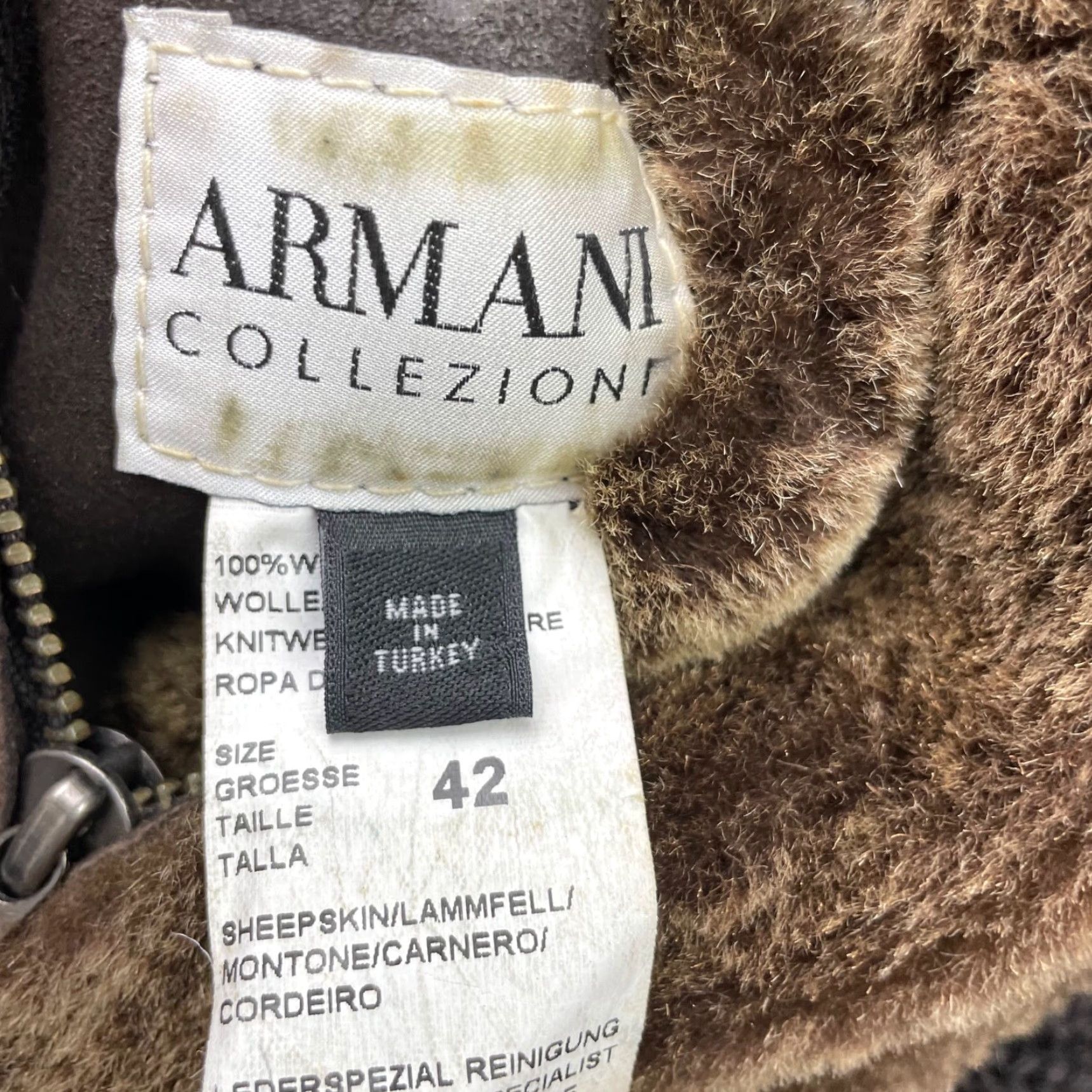 Giorgio Armani VINTAGE Giorgio Armani Collezioni Men's Sheepskin Leather Wool Ribbed Jacket 42 Brown Wool Shearling Lined Bomber Jacket Pockets Mens Size US XS / EU 42 / 0 - 4 Thumbnail
