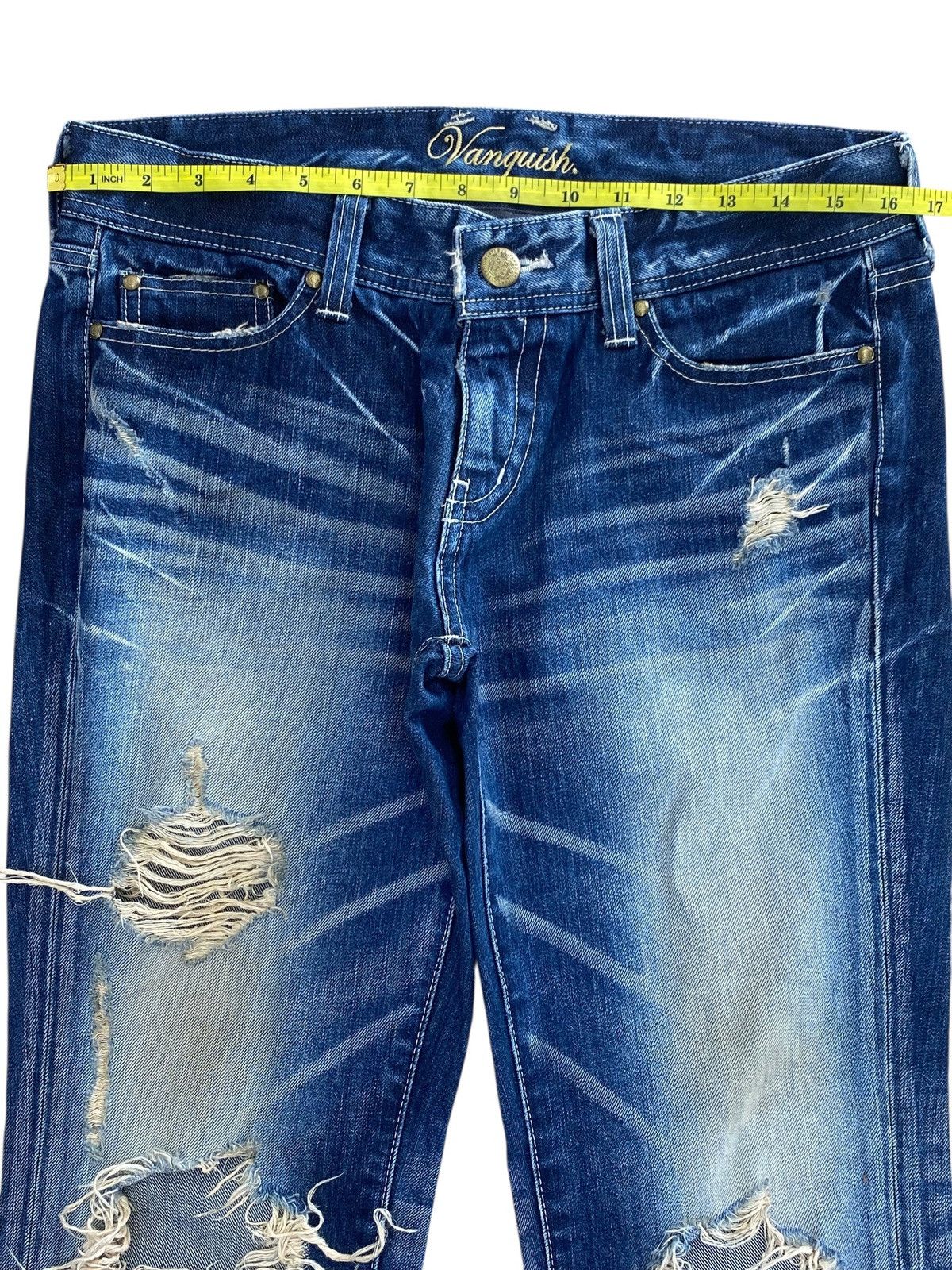 Vanquish Vanquish Gold Brand Whiskers Distressed Style Flare Jeans Size US 33 - 9 Thumbnail