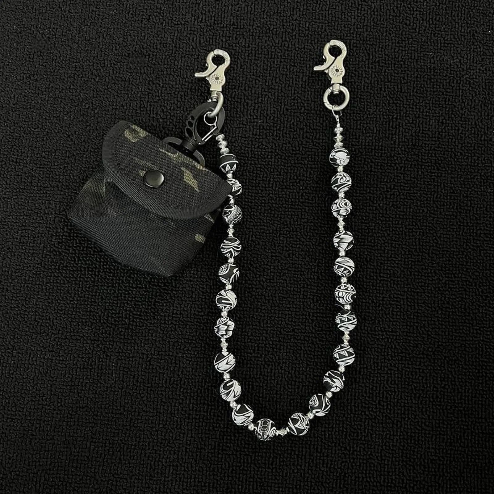 Vintage Camouflage Beaded Wallet Chain with Pouch, Pants Chain Size ONE SIZE - 5 Thumbnail