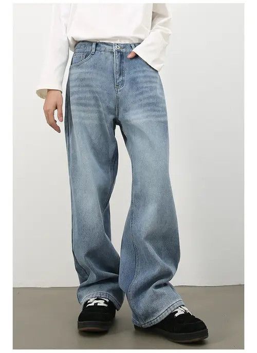 Japanese Brand × Jean Vintage elastic waist American loose wide leg straight jeans Size US 32 / EU 48 - 2 Thumbnail