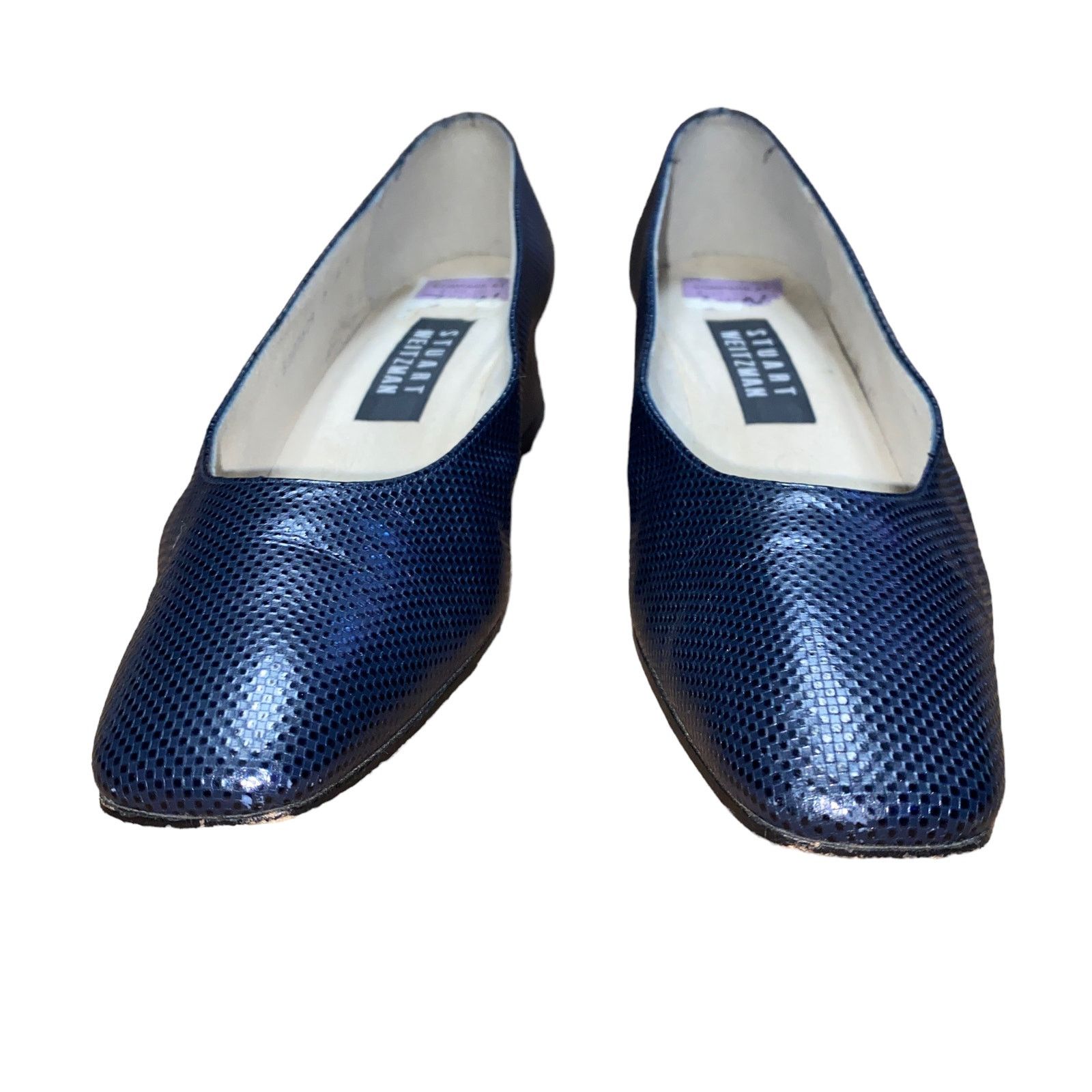 Stuart Weitzman Stuart Weitzman Navy Blue Textured Leather Block Heels 7 AA Size US 7 / IT 37 - 3 Thumbnail